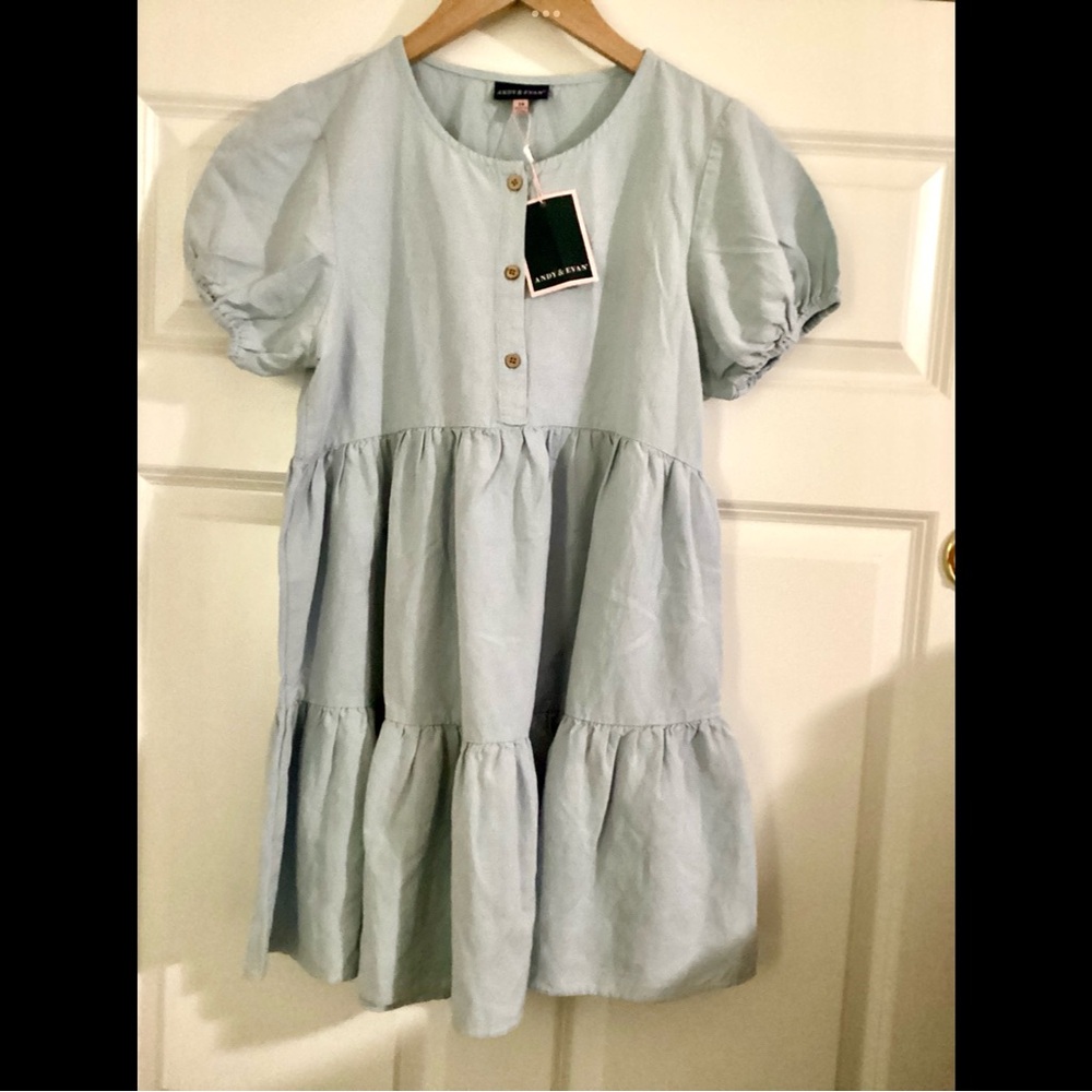 12 14 Pale Denim Blue Cotton Linen Summer Mini Dress